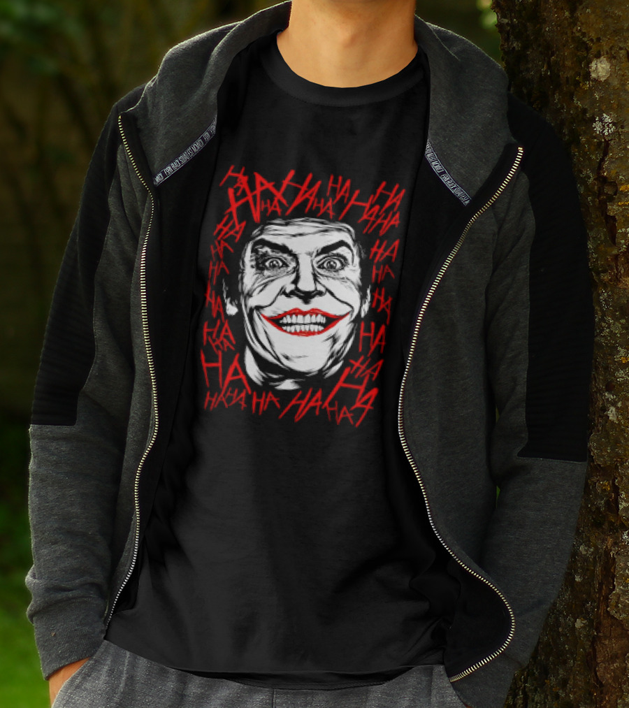 Joker Laughing Face Surrounded By Red HAHA Textured T-Shirt