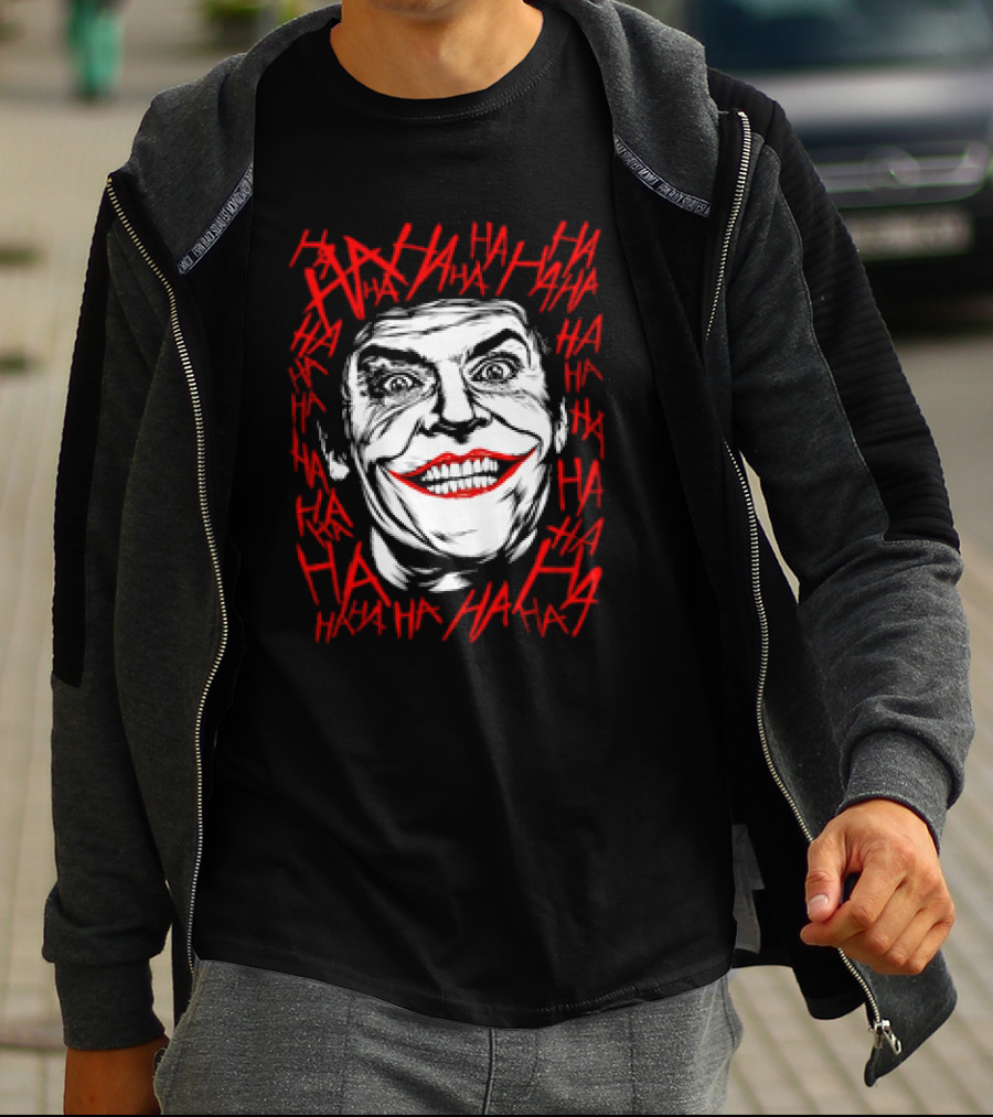 Joker Laughing Face Surrounded By Red HAHA Textured T-Shirt