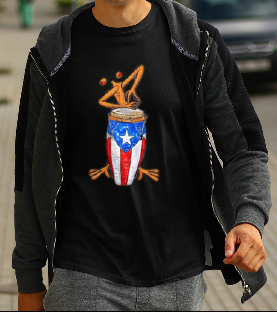 Boricua Puerto Rican Coqui Playing Drum Taino Flag T-Shirt