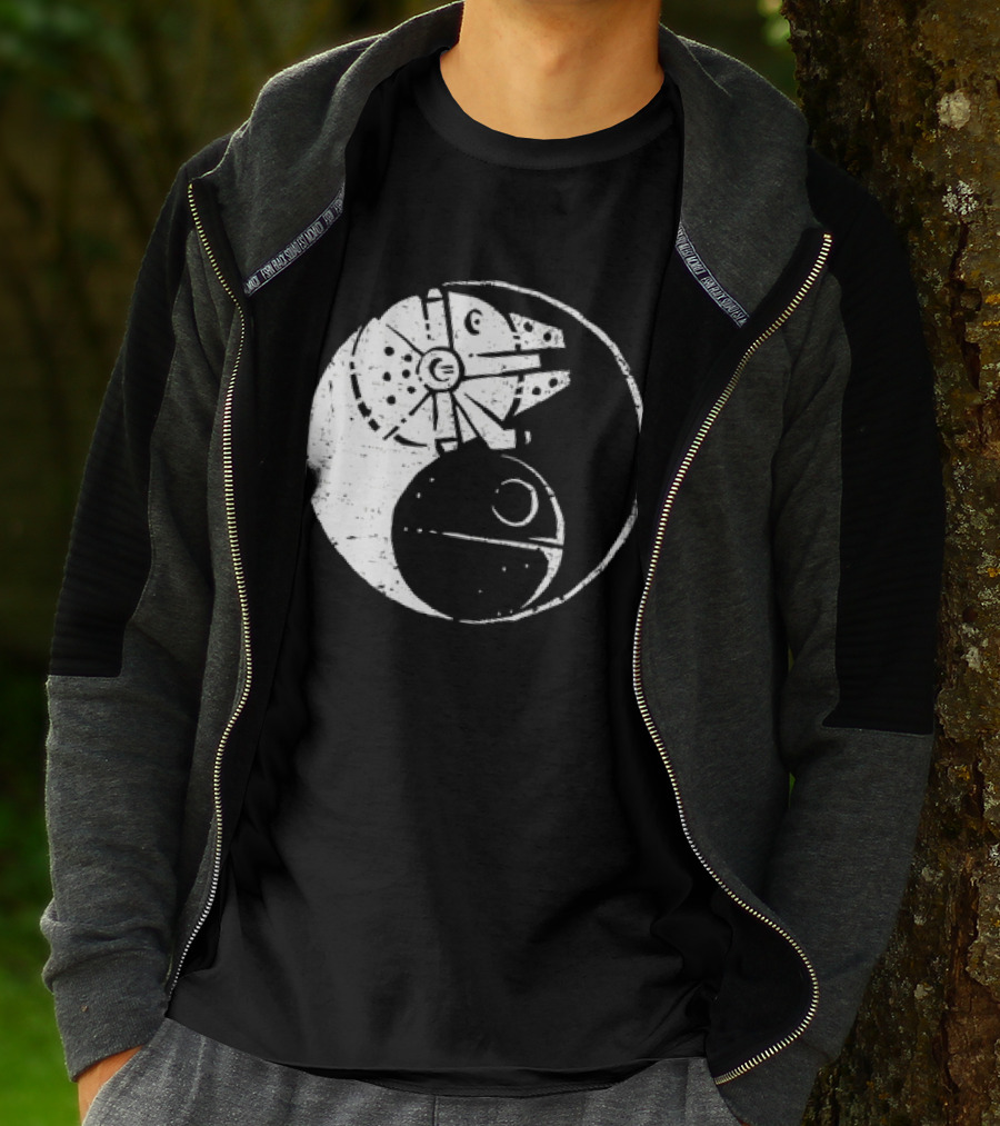 Millennium Falcon And Death Star Yin Yang Balancing The Force T-Shirt