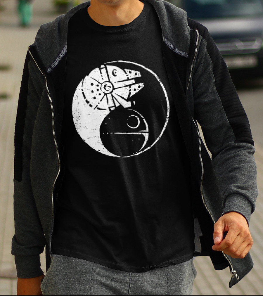 Millennium Falcon And Death Star Yin Yang Balancing The Force T-Shirt