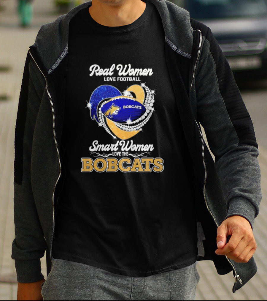 Real Women Love Football Smart Women Love The Bobcats Football Heart T-Shirt