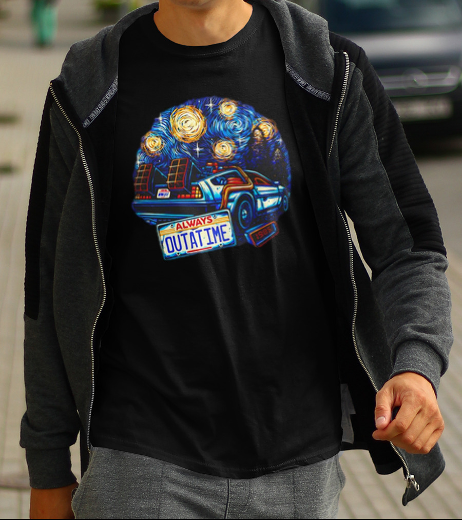 Back To The Future Always Outatime DeLorean Starry Night Scene T-Shirt