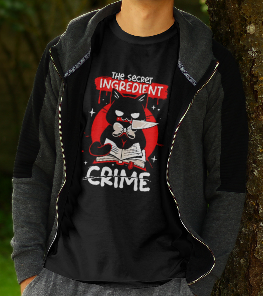 The Secret Ingredient Cat With Knife And Book Is Crime T-Shirt
