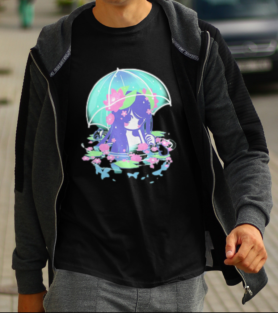Miski Soaked Floating Girl With Umbrella And Flowers T-Shirt