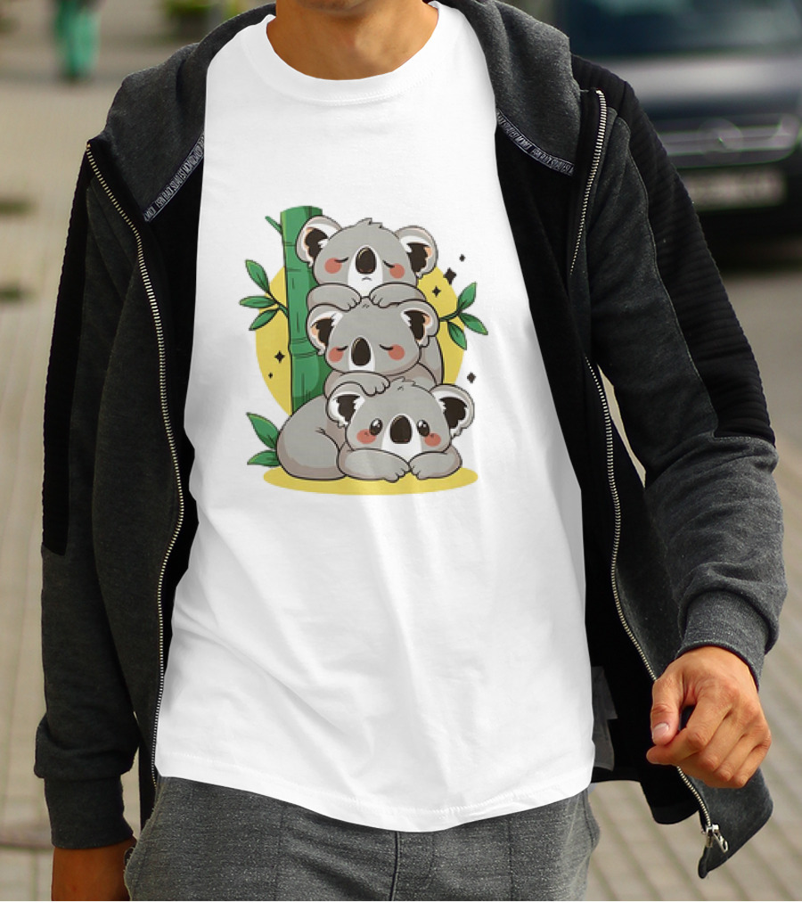 Koala Stack Trio With Bamboo And Leaves T-Shirt
