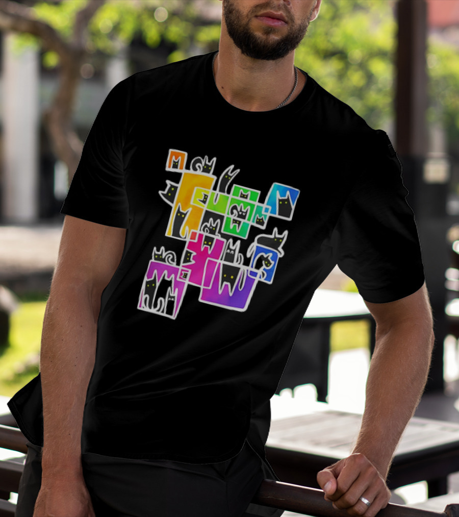 Cats Kitty Warp Rainbow Tetris Blocks T-Shirt