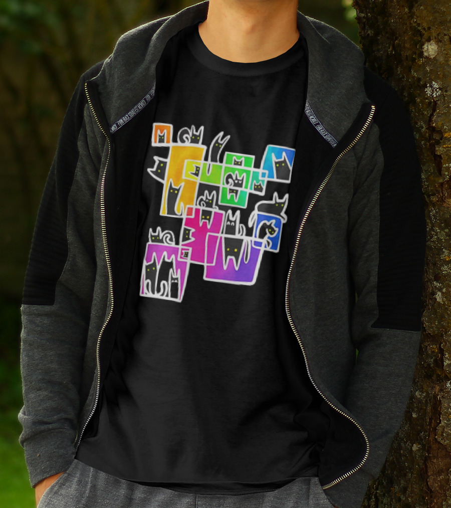 Cats Kitty Warp Rainbow Tetris Blocks T-Shirt