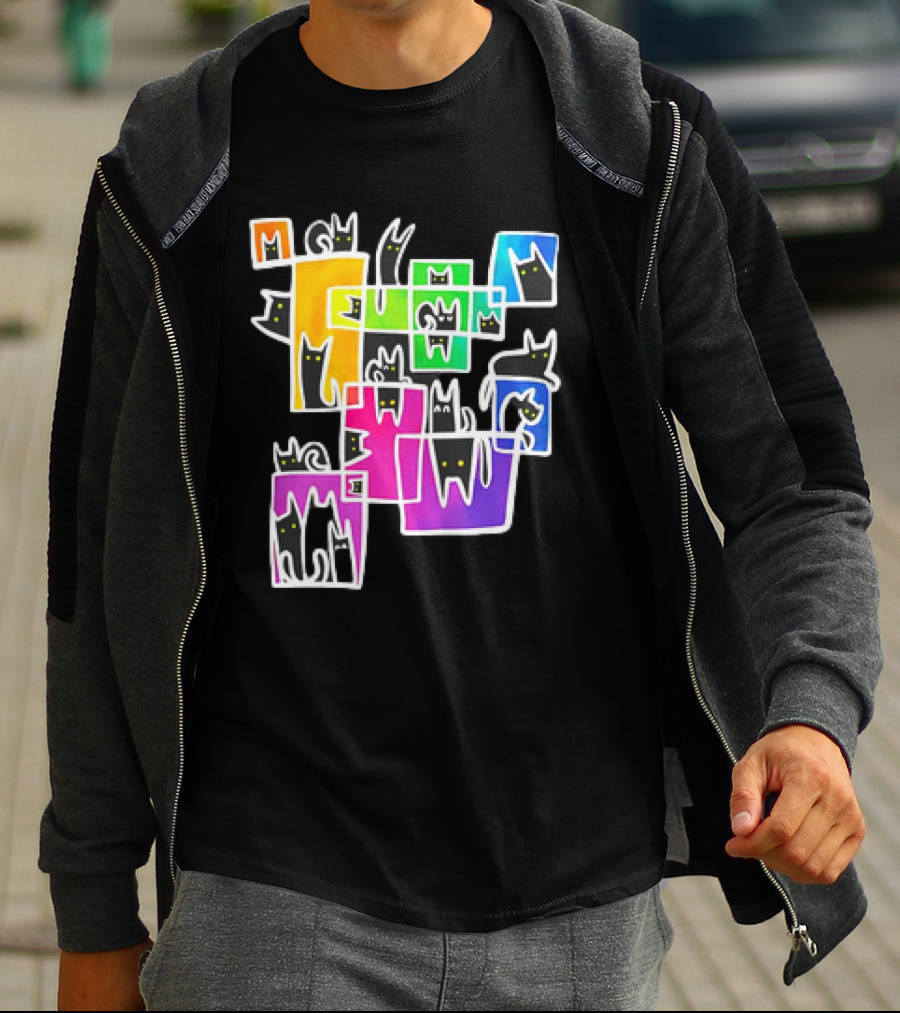 Cats Kitty Warp Rainbow Tetris Blocks T-Shirt