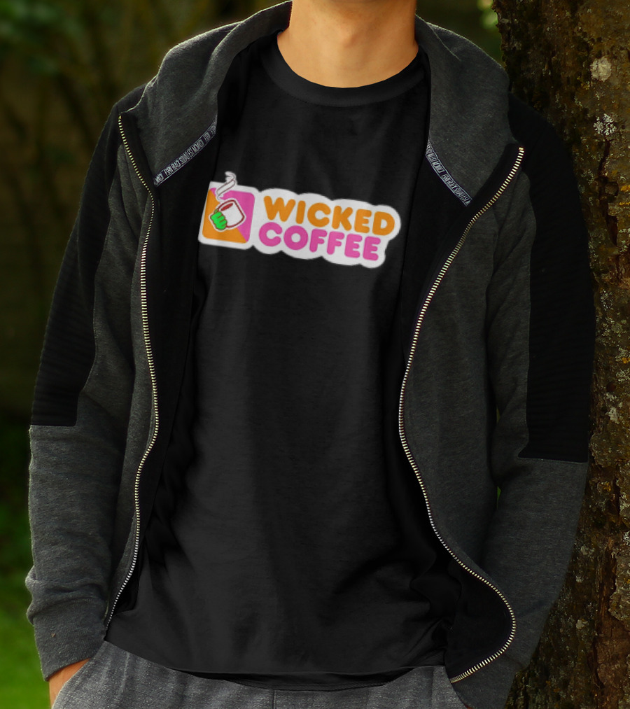 Wicked Coffee With Steaming Cup Emoji In Bold Pink And Orange Letters T-Shirt