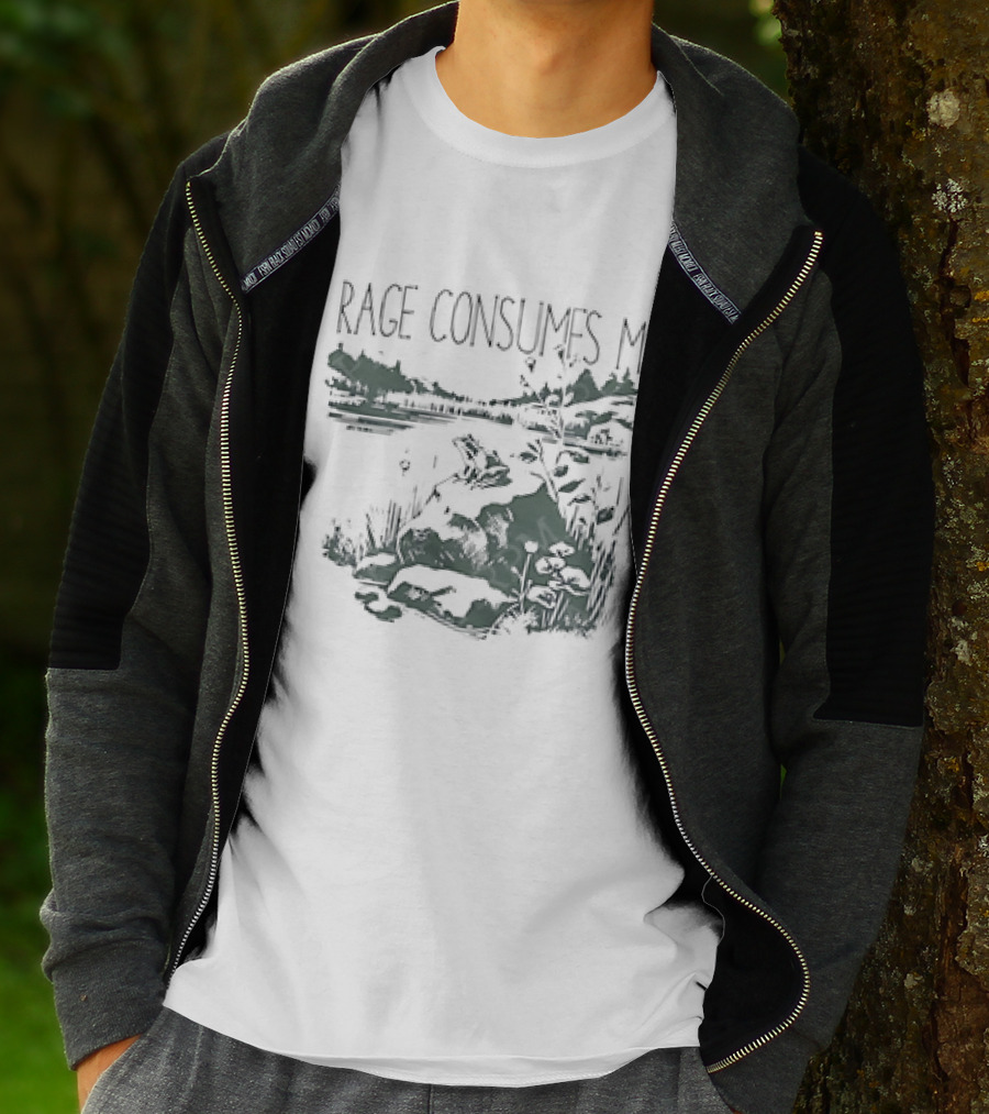 Rage Consumes Me Frog On Rock Lakeside Nature Scene T-Shirt