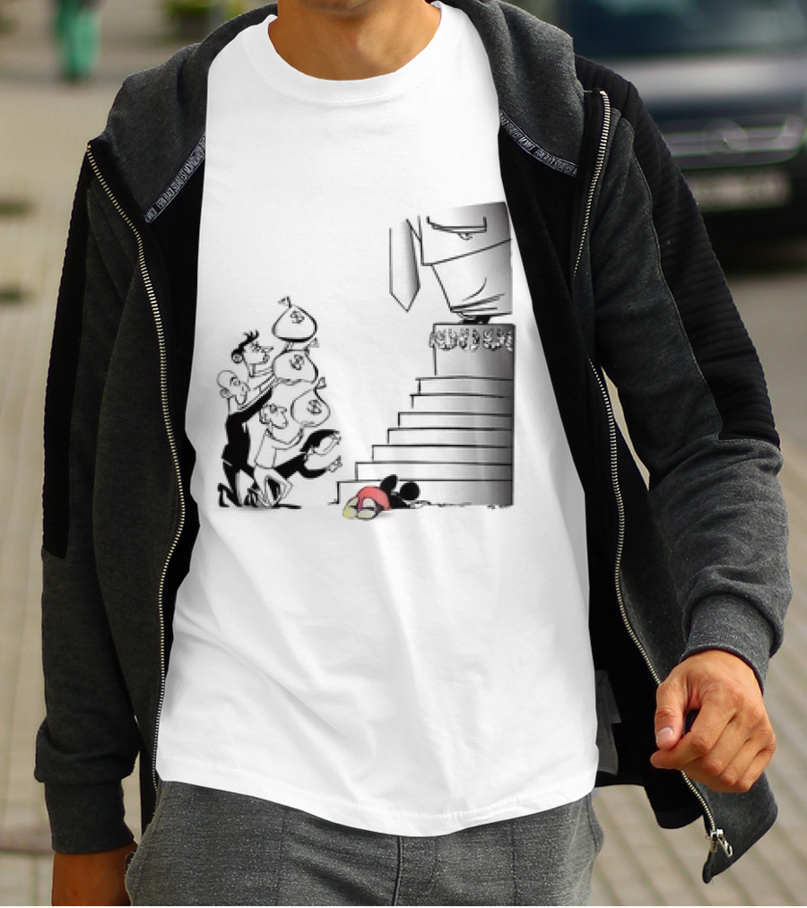 Mickey Mouse Money Bags Cartoon Stairs Political Satire T-Shirt