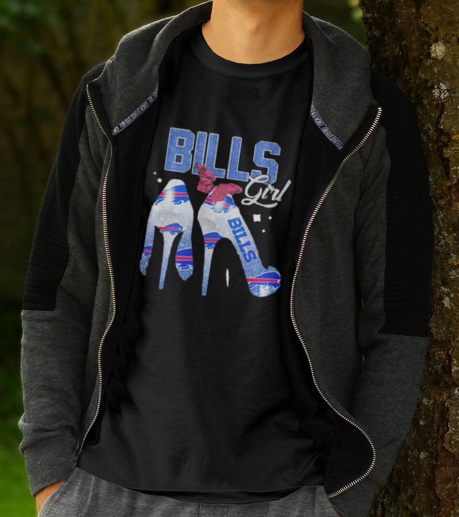 BILLS Girl Glitter Heels With Buffalo Logo And Pink Bow T-Shirt