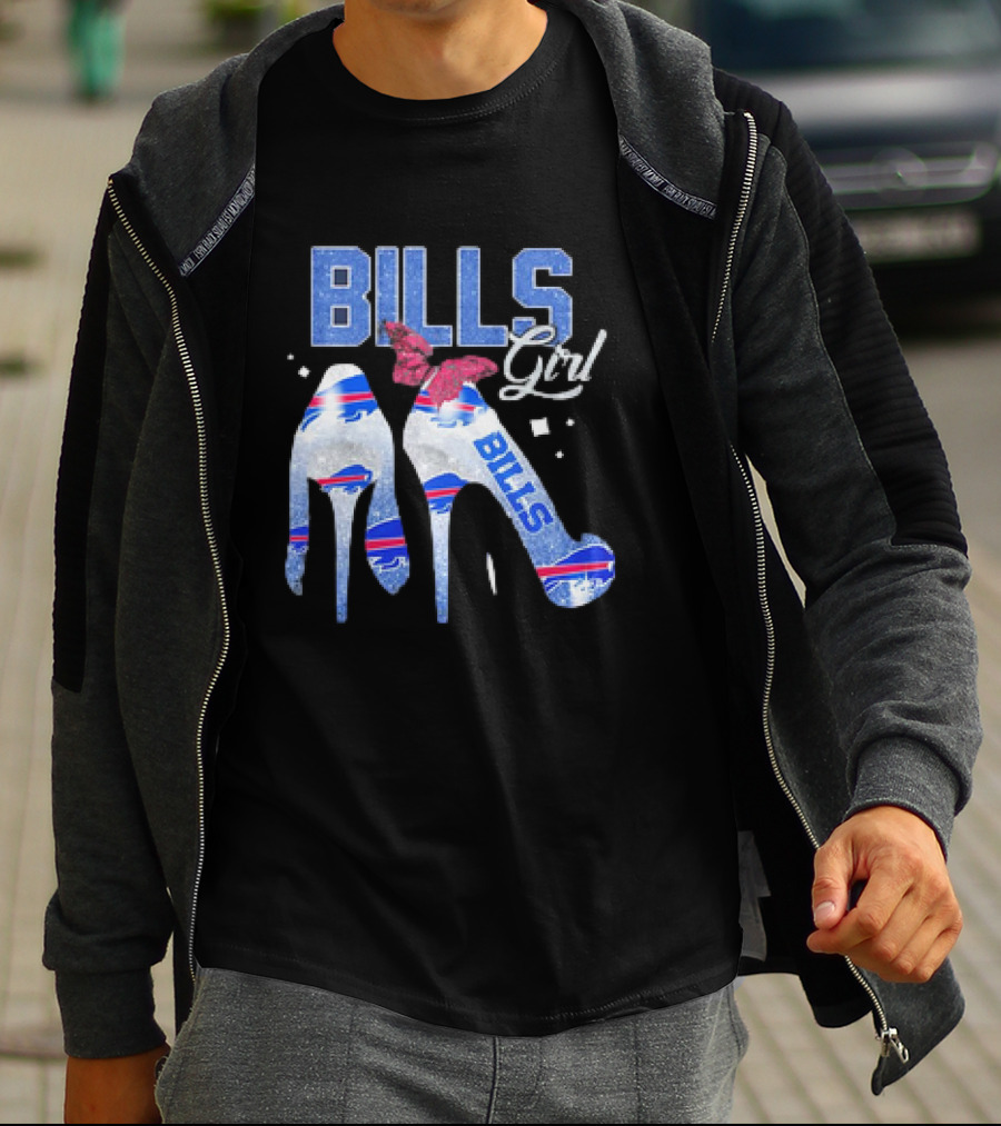 BILLS Girl Glitter Heels With Buffalo Logo And Pink Bow T-Shirt