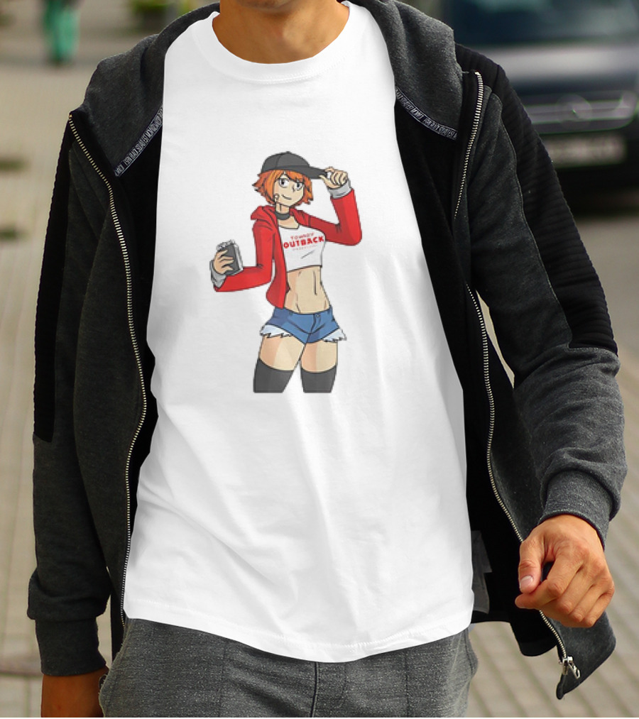 Tomboy Outback Steakhouse Anime Character With Casual Style And Red Jacket T-Shirt