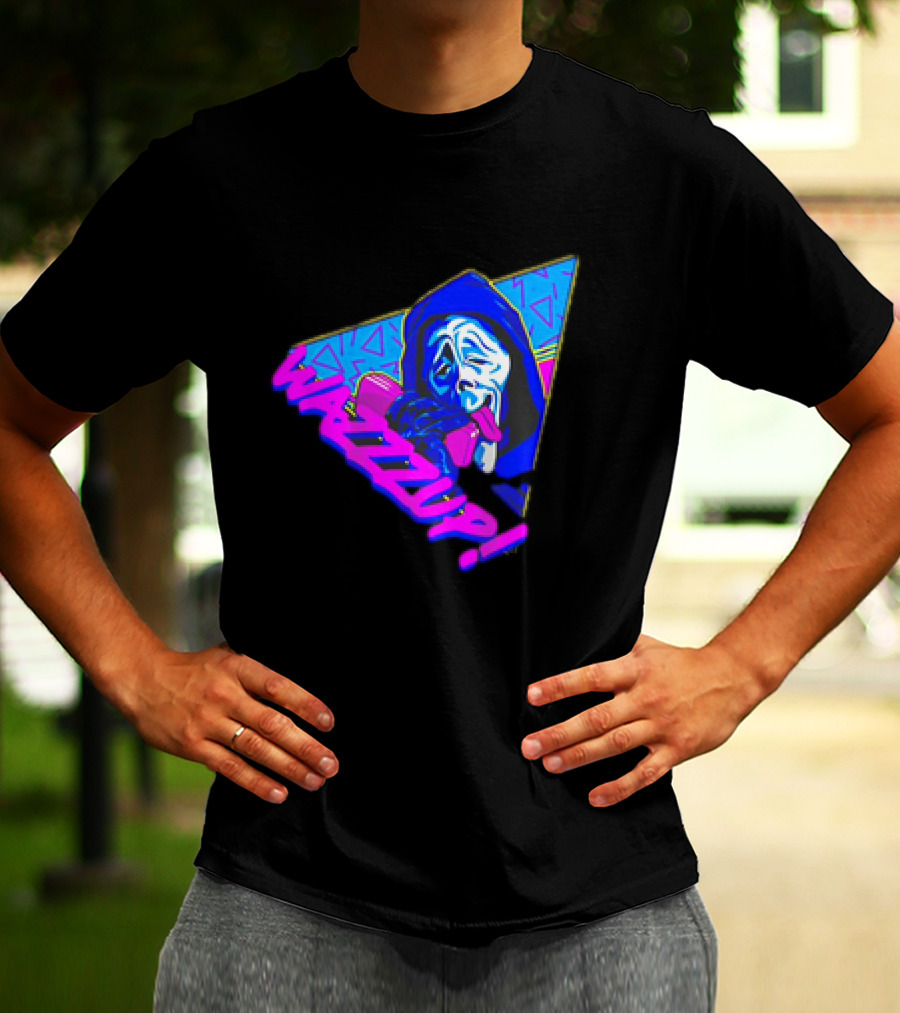 Ghostface Scream Wazzup 90s Neon Vibes T-Shirt