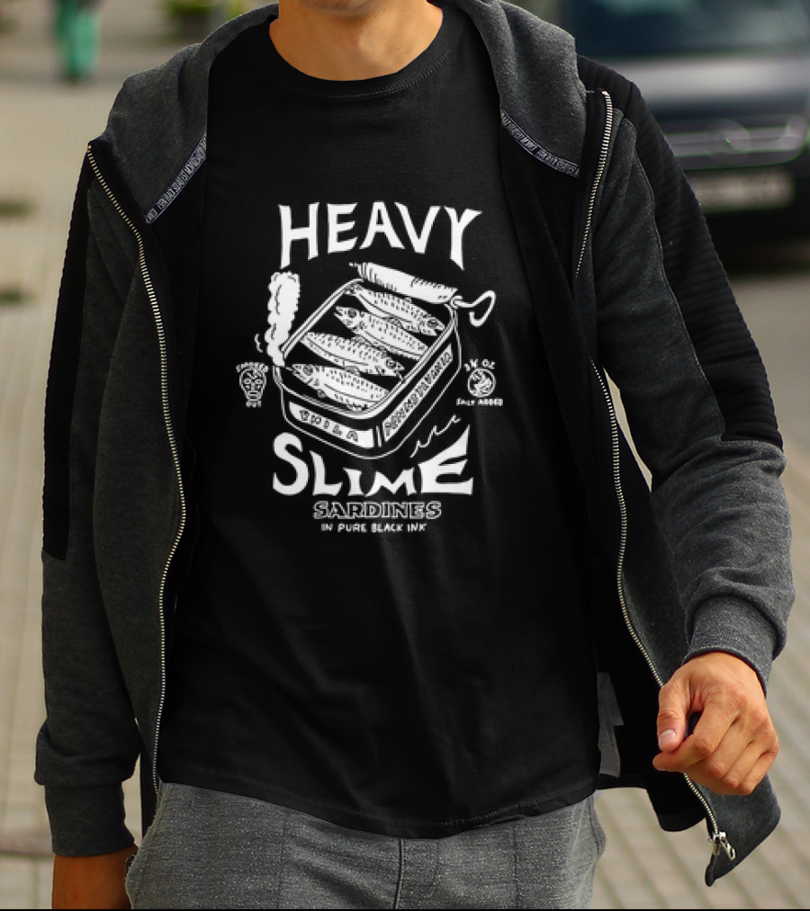 Heavy Slime Sardines In Pure Black Ink Heavy Metal Style Can T-Shirt