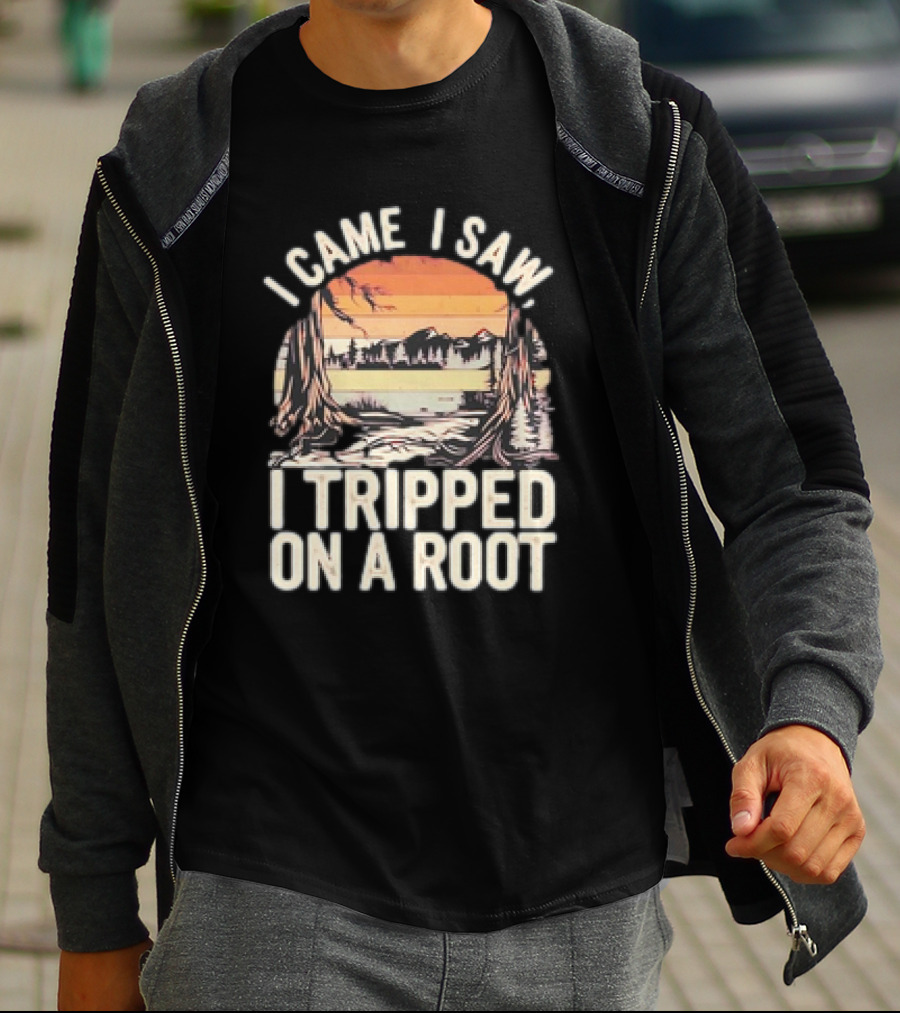 I Came I Saw I Tripped On A Root Vintage Sunset Forest Scene T-Shirt