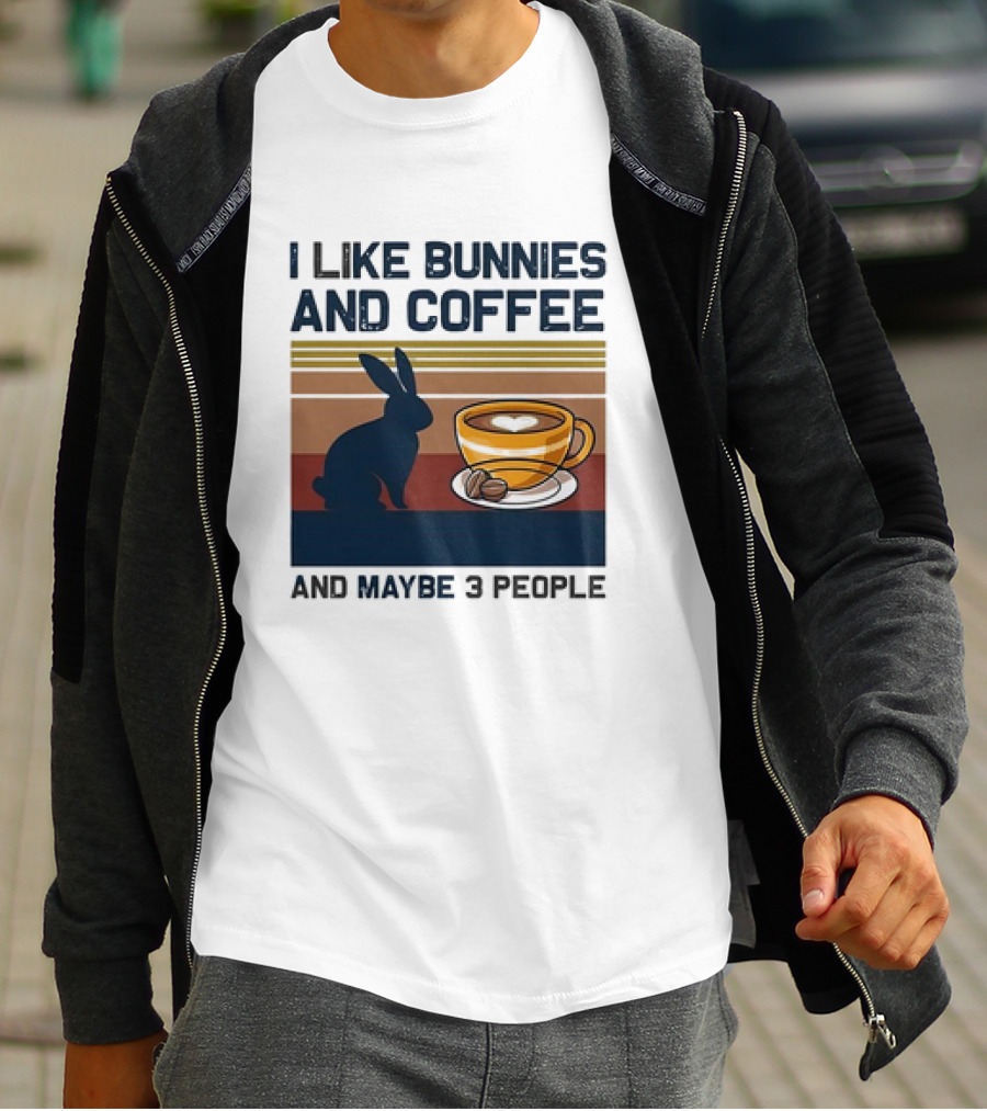 I Like Bunnies And Coffee And Maybe 3 People Vintage Retro Stripe T-Shirt