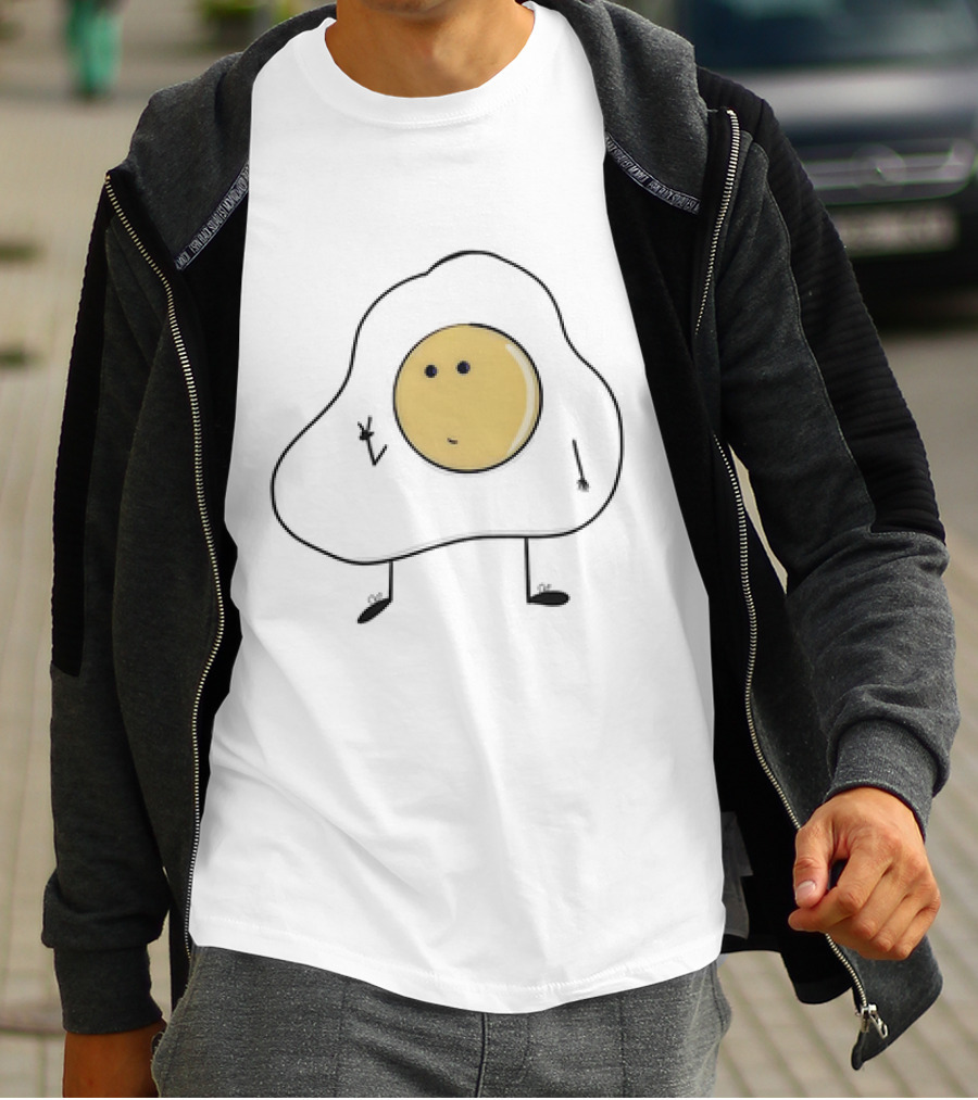 Just A Picture Of Eggboy Peace Gesture Cartoon Fried Egg Character T-Shirt