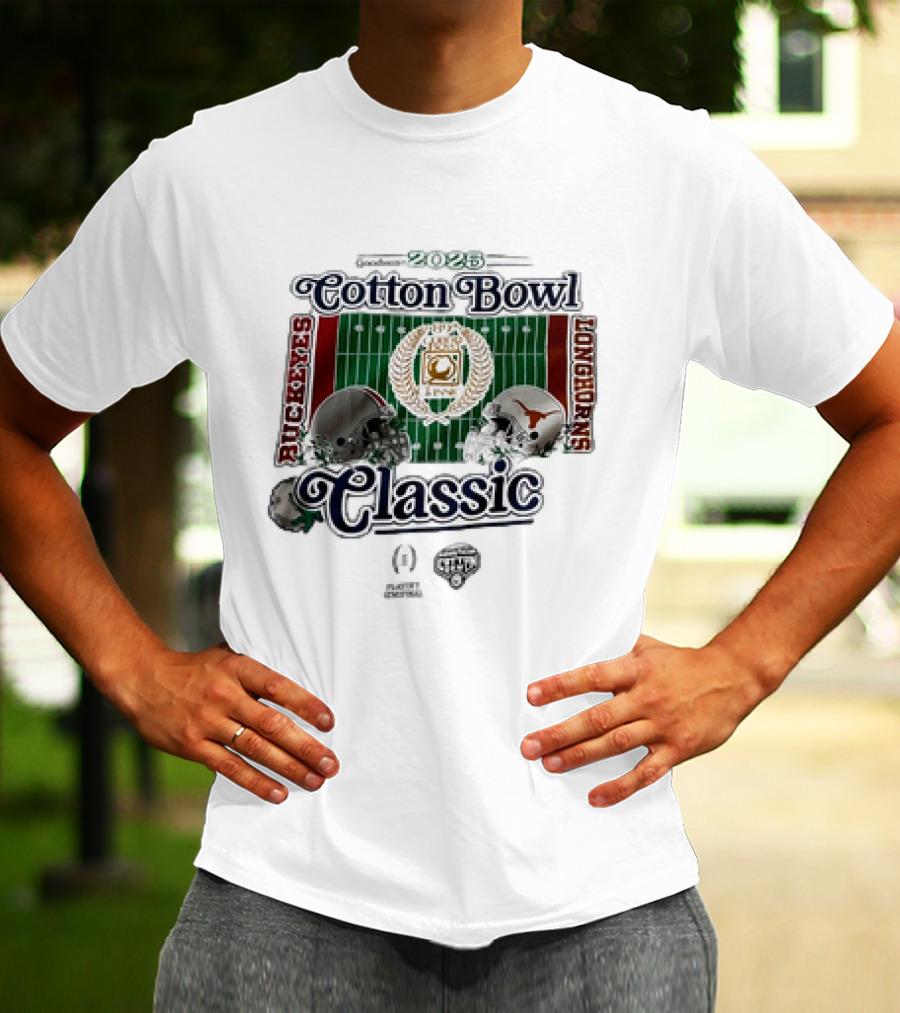 Playoff Central Ohio State Buckeyes Versus Texas Longhorns 2025 Cotton Bowl Classic Helmet Matchup T-Shirt