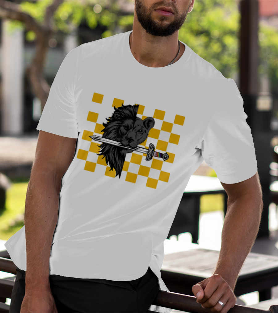 The Pride Classic Lion With Sword And Yellow Checkered Background T-Shirt