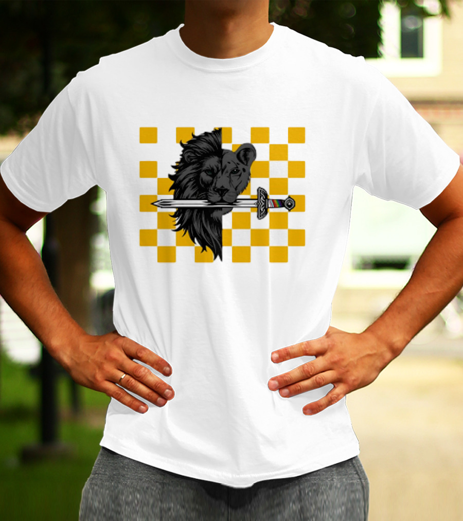 The Pride Classic Lion With Sword And Yellow Checkered Background T-Shirt