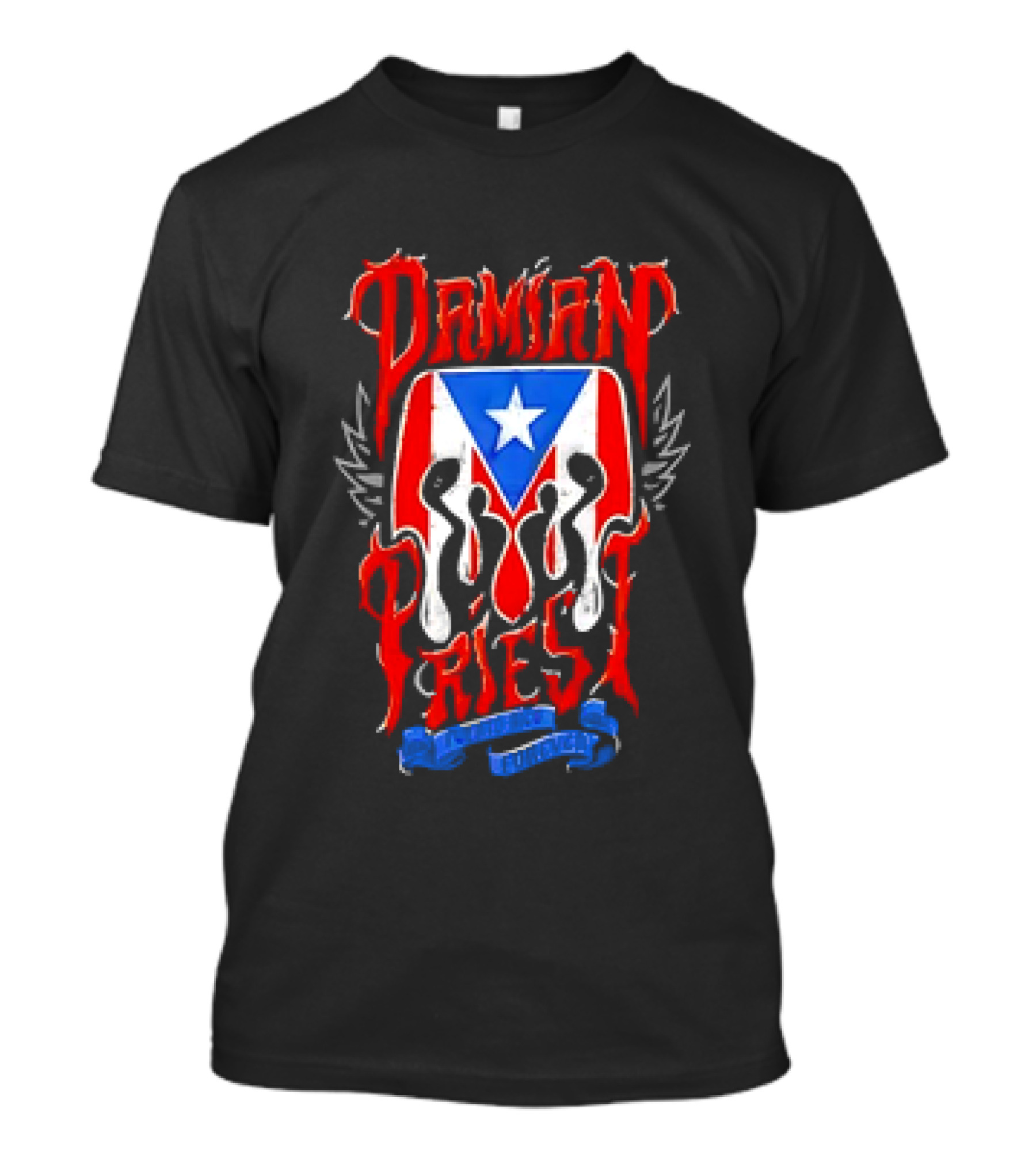 Damian Priest Puerto Rico Forever Flag And Skull Wings T-Shirt