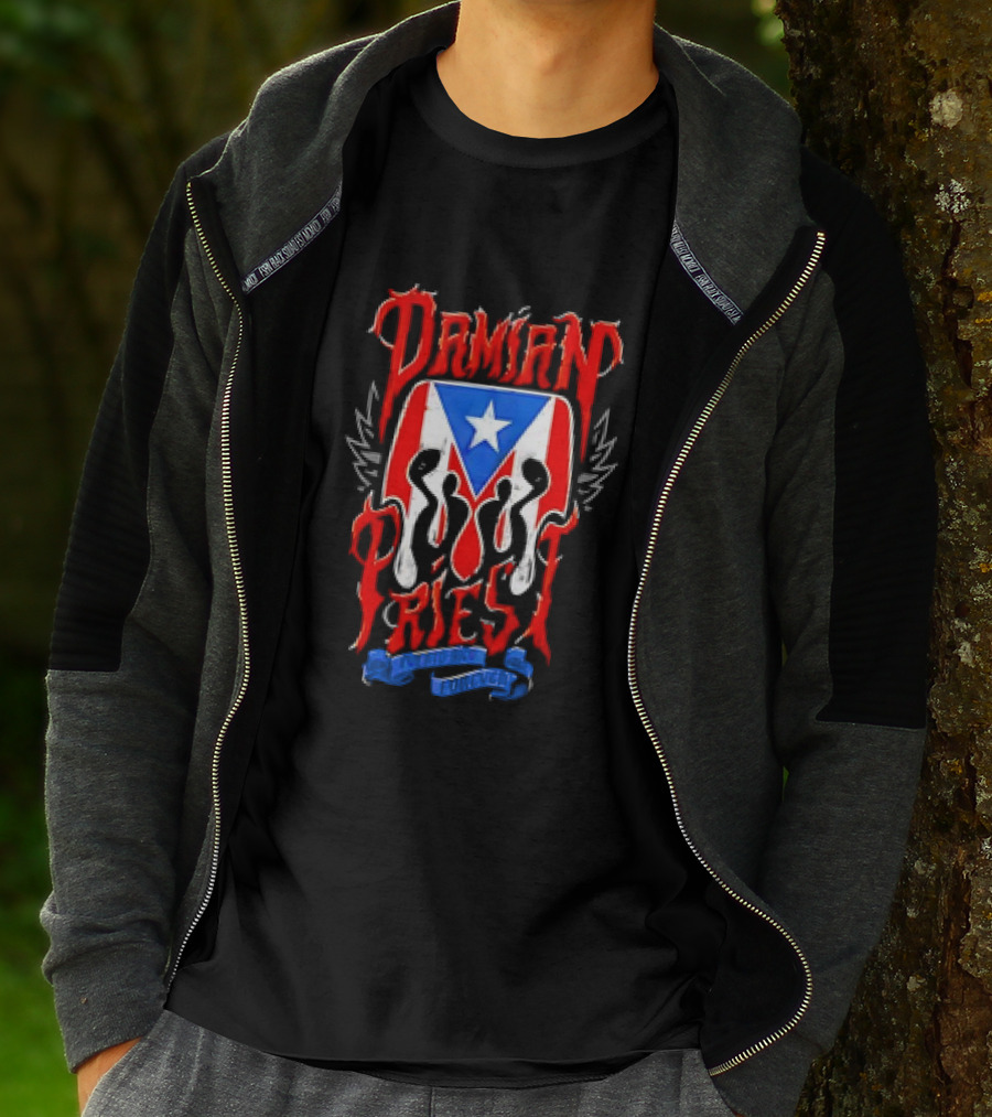 Damian Priest Puerto Rico Forever Flag And Skull Wings T-Shirt