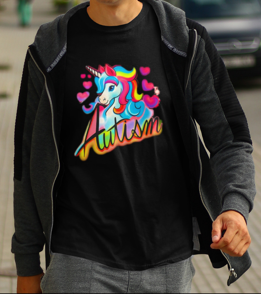 Autism Unicorn With Colorful Hearts T-Shirt