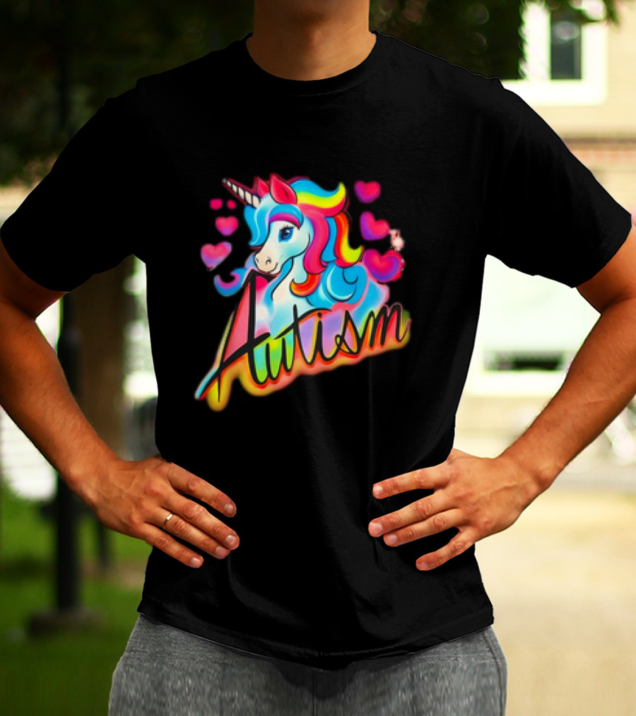 Autism Unicorn With Colorful Hearts T-Shirt