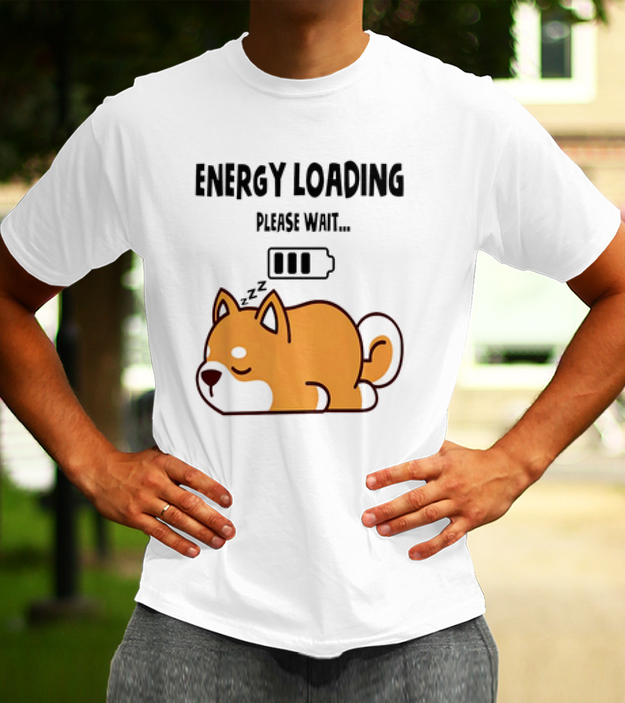 Shiba Inu Energy Loading Please Wait Battery Charging Sleepy Dog T-Shirt