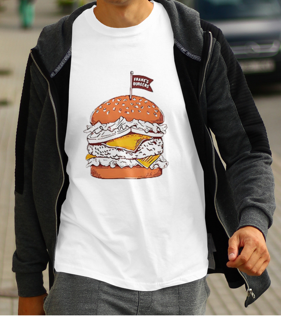 Frank’s Burgers Cheeseburger With Lettuce And Flag T-Shirt