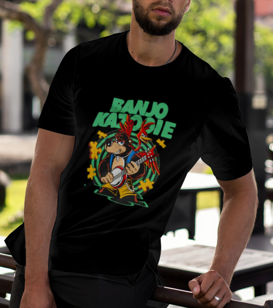 Banjo Kazooie Bear With Electric Banjo And Jiggy Pieces T-Shirt