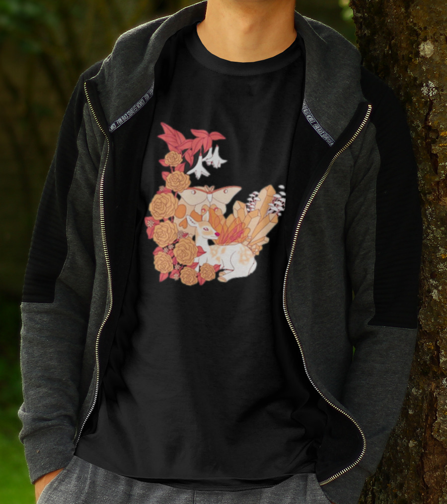 Mystical Forest Fawn Surrounded By Roses And Butterflies T-Shirt