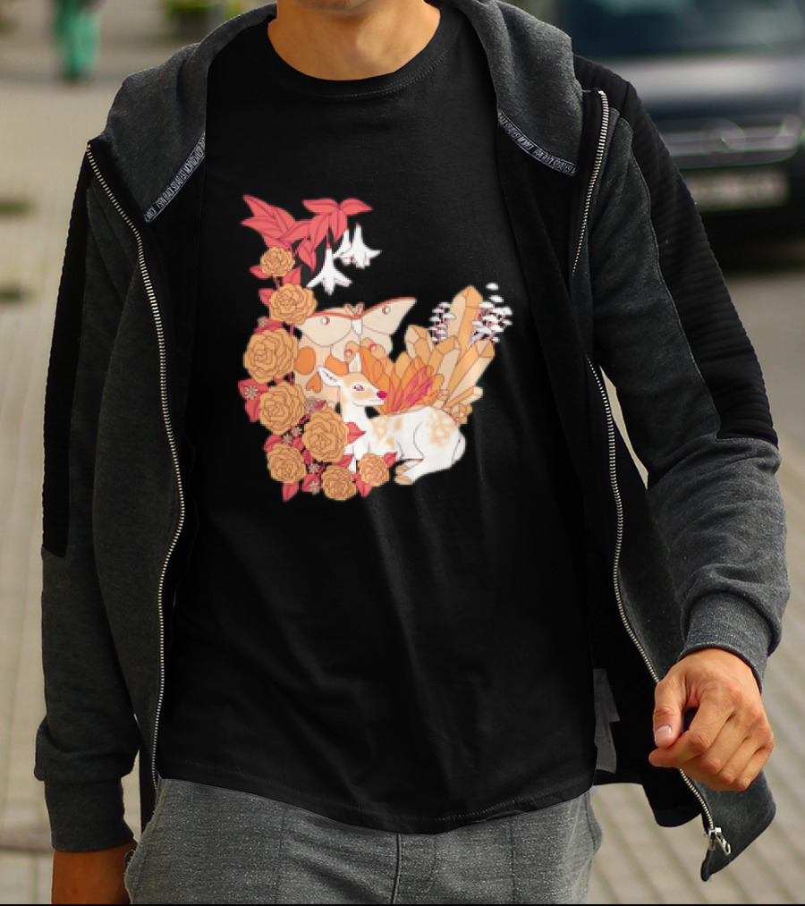 Mystical Forest Fawn Surrounded By Roses And Butterflies T-Shirt