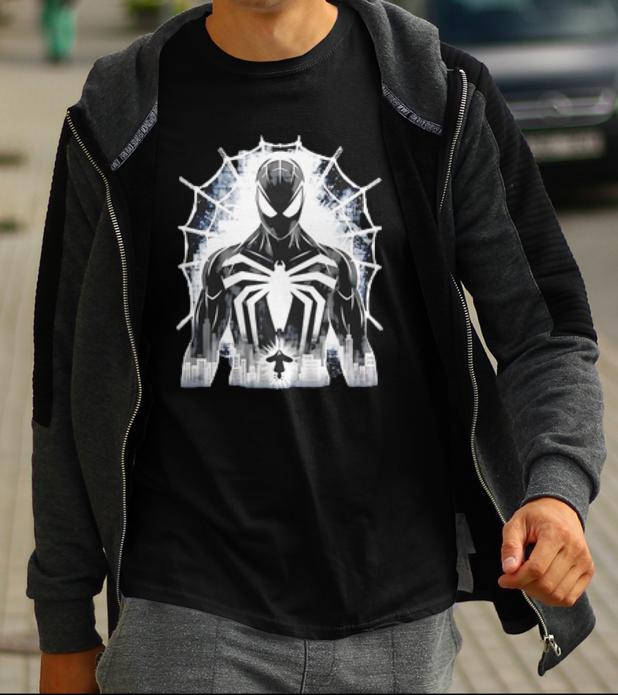 Spider-Man Noir Venom Symbiote Urban Web Cityscape T-Shirt