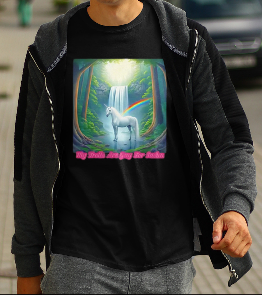 My Trolls Are Gay For Sasha Unicorn Waterfall Rainbow T-Shirt