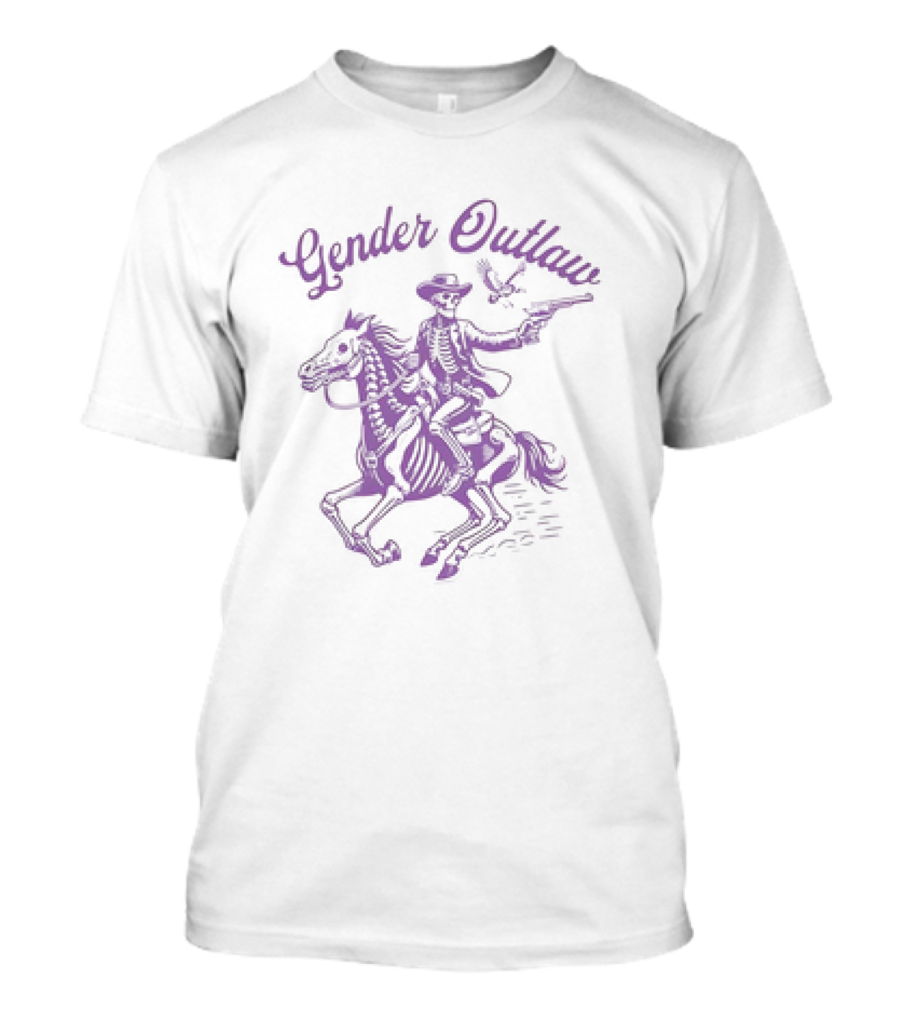 Veda Scott Gender Outlaw Skeleton Cowboy With Pistol And Bird T-Shirt