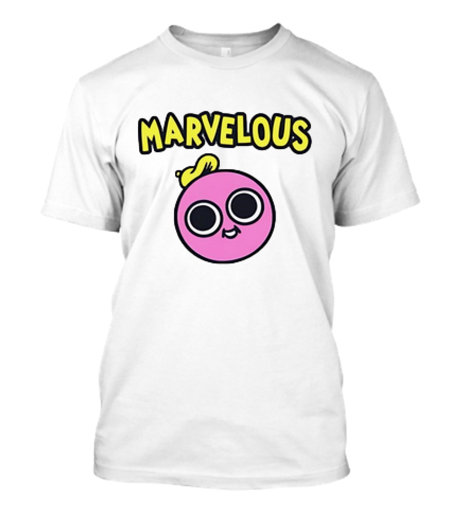 MARVELOUS Cute Pink Smiley Face With Large Eyes And Yellow Hair T-Shirt