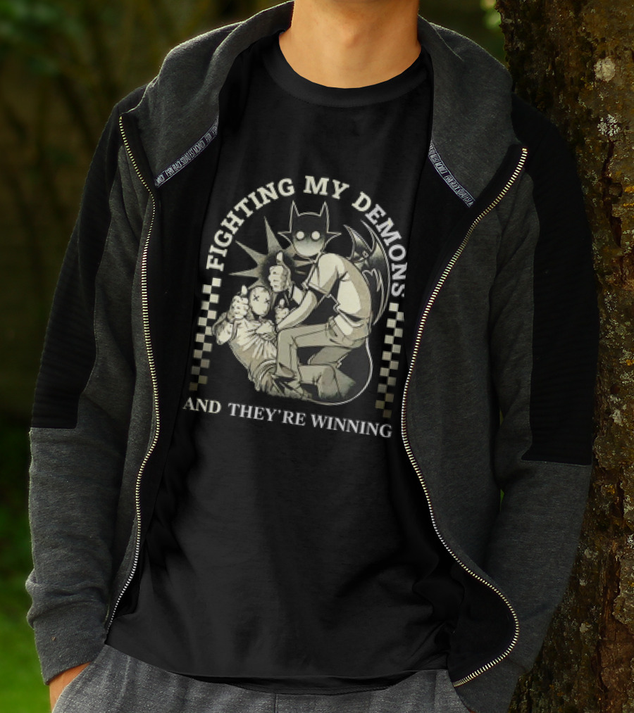 Fighting My Demons And They're Winning Creepy Cartoon T-Shirt