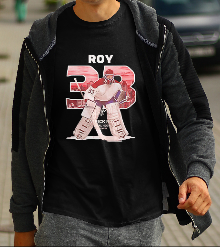 Patrick Roy 33 Montreal Hockey NHL Throwback Vintage Signature T-Shirt
