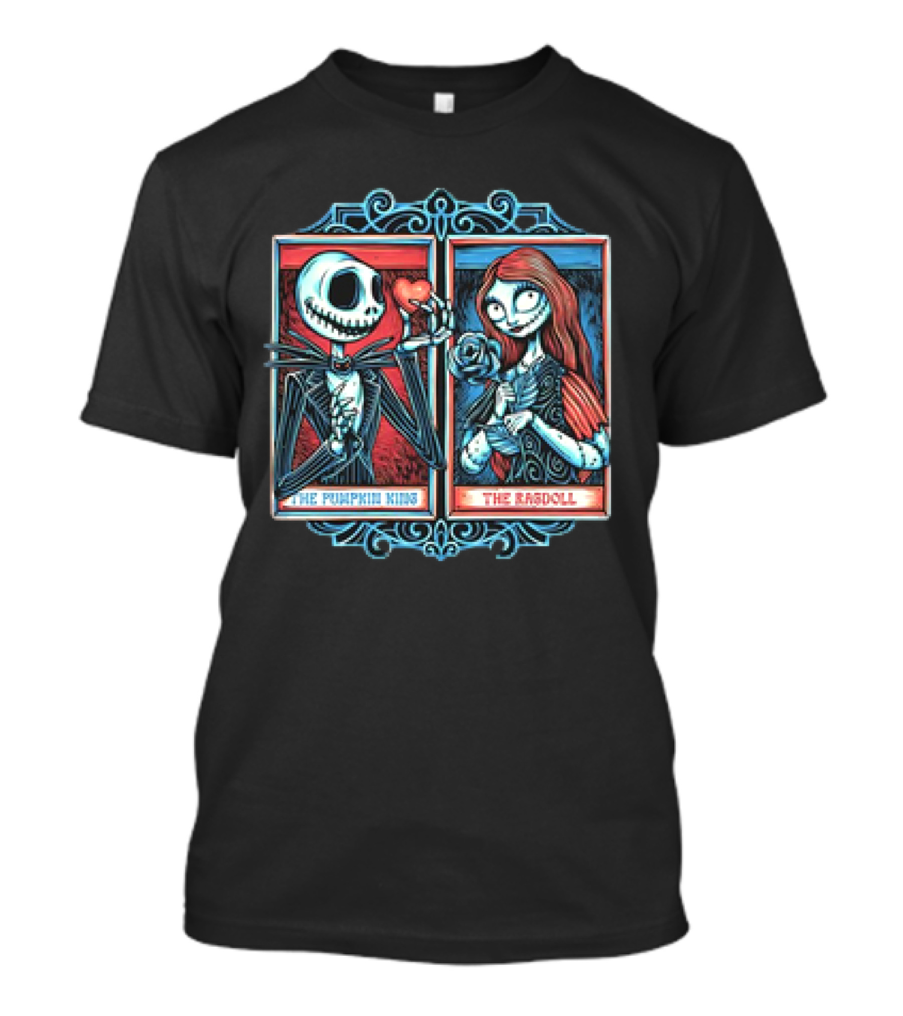 Skeleton Romance Jack Skellington The Pumpkin King And Sally The Ragdoll Heart And Rose T-Shirt