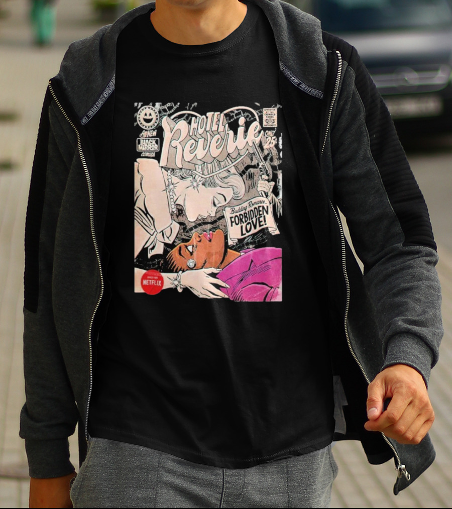 Black Mirror Comics Hotel Reverie Budding Romance Forbidden Love 2025 By Butcher Billy Netflix T-Shirt