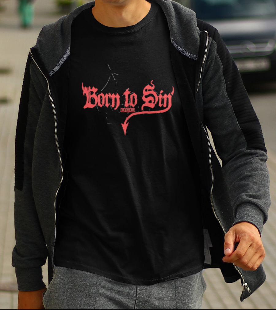 Blackcraft Cult Born To Sin Red Gothic Text With Pentagram And Arrow T-Shirt