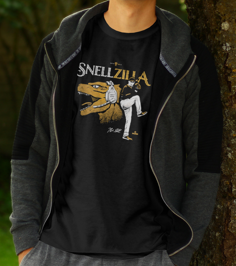Blake Snell Snellzilla Pitching With Dinosaur Graphic Signature T-Shirt