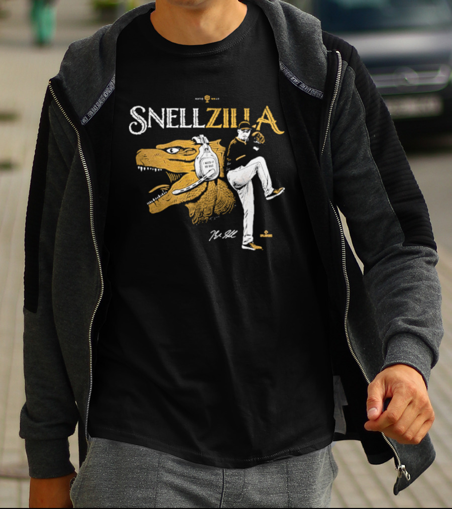 Blake Snell Snellzilla Pitching With Dinosaur Graphic Signature T-Shirt