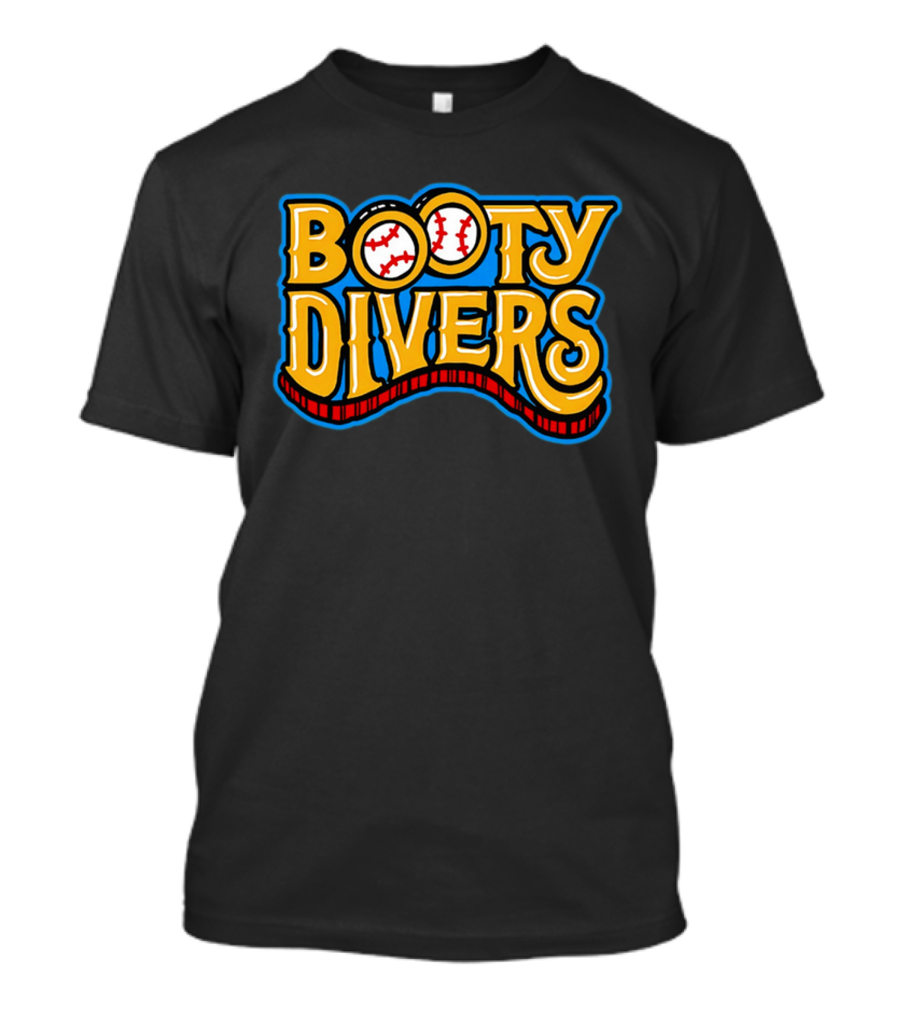 Booty Divers Baseball Theme Yellow Text With Baseballs T-Shirt