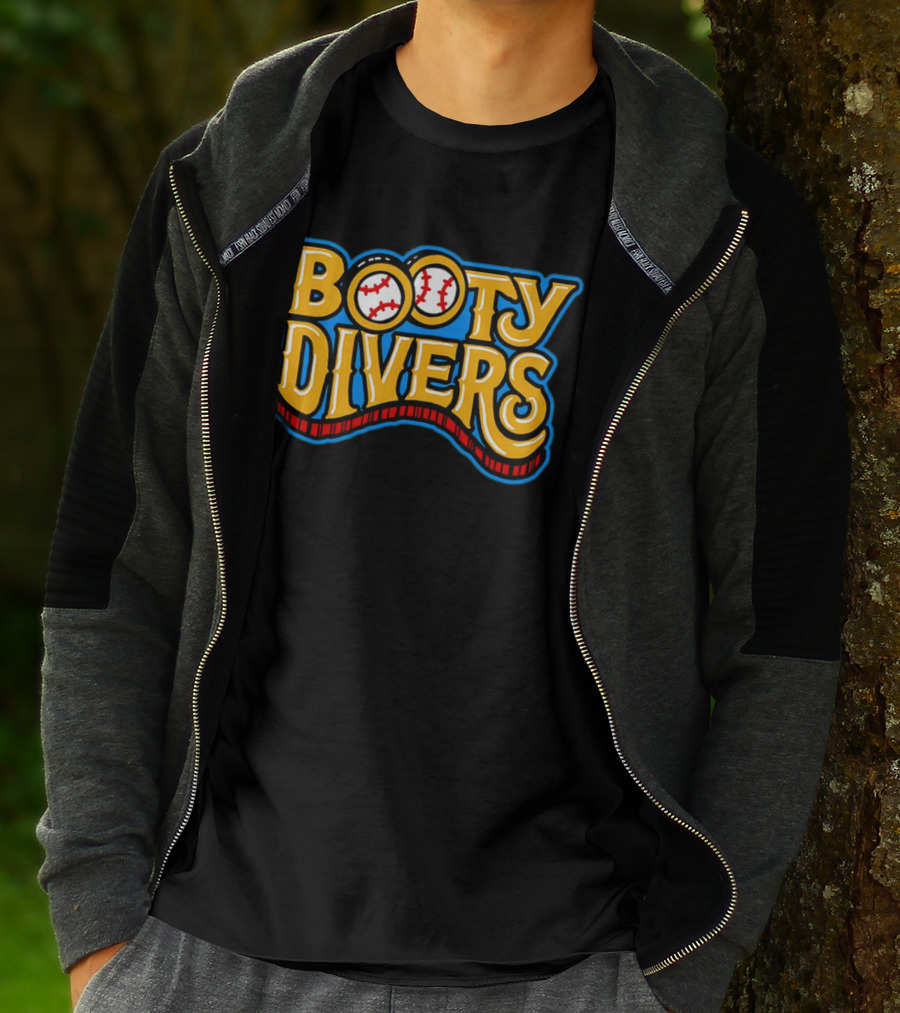 Booty Divers Baseball Theme Yellow Text With Baseballs T-Shirt