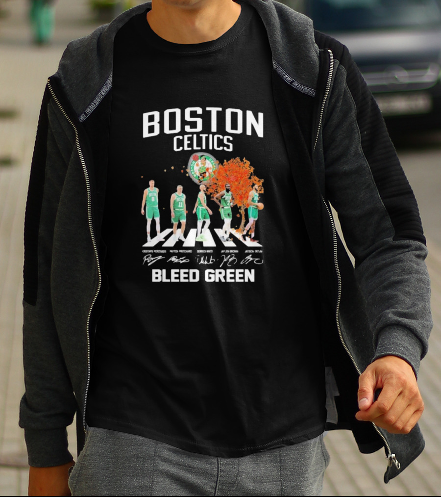 Boston Celtics Bleed Green Abbey Road Players Signatures T-Shirt